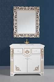 Водолей Мебель для ванной "Версаль 95" белая/золото, зеркало Версаль в раме – фотография-6